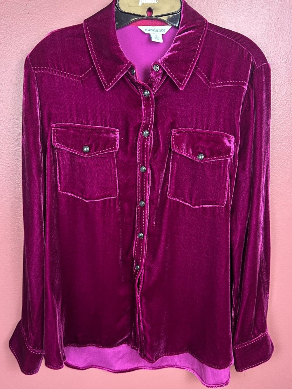 Sundance Cassity Velvet Shirt Retail $178 Color is Redbud Size Small Western - Picture 2 of 6